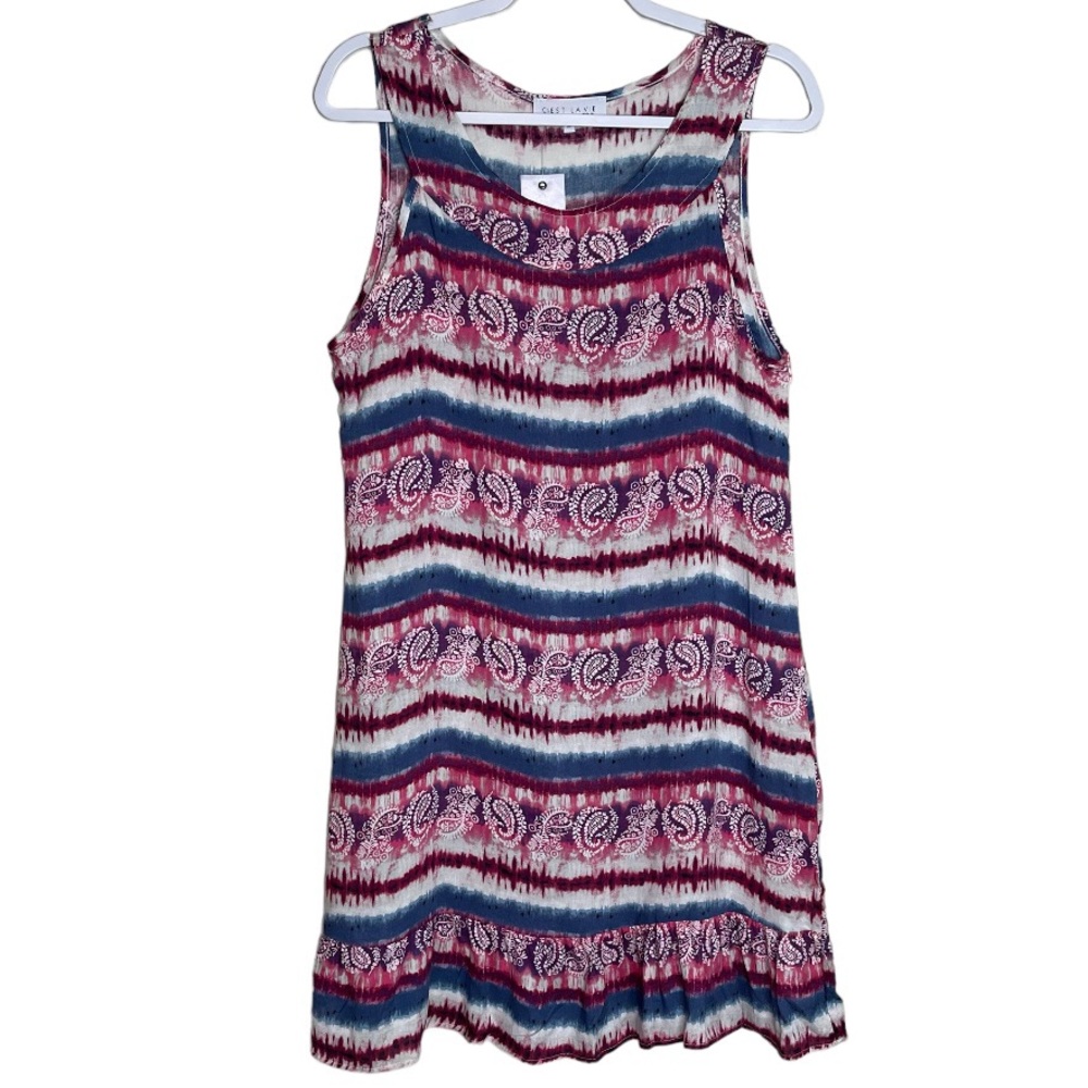 C'est La Vie Lightweight Tank Dress Boho Paisley Beach Summer Vacation NEW Sz M